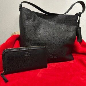 A beautiful Tory Burch black handbag & matching wallet!